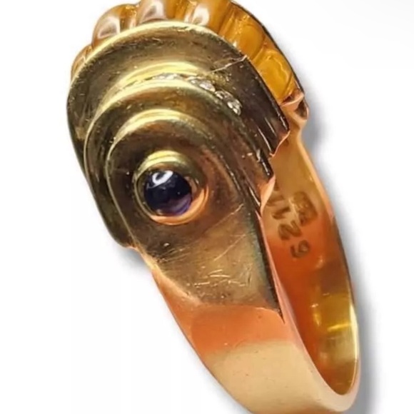 Lagos Caviar 18K Yellow Gold Citrine Diamond sapphire cabochon Ring size 8 - Picture 3 of 13
